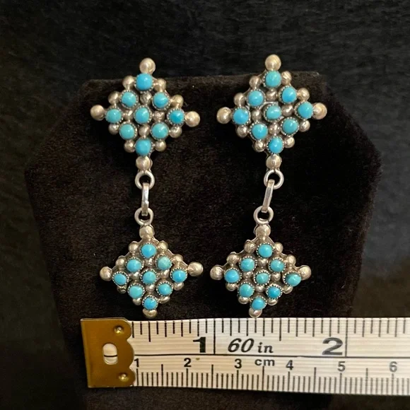 AUTHENTIC ZUNI TURQUOISE & STERLING EARRINGS